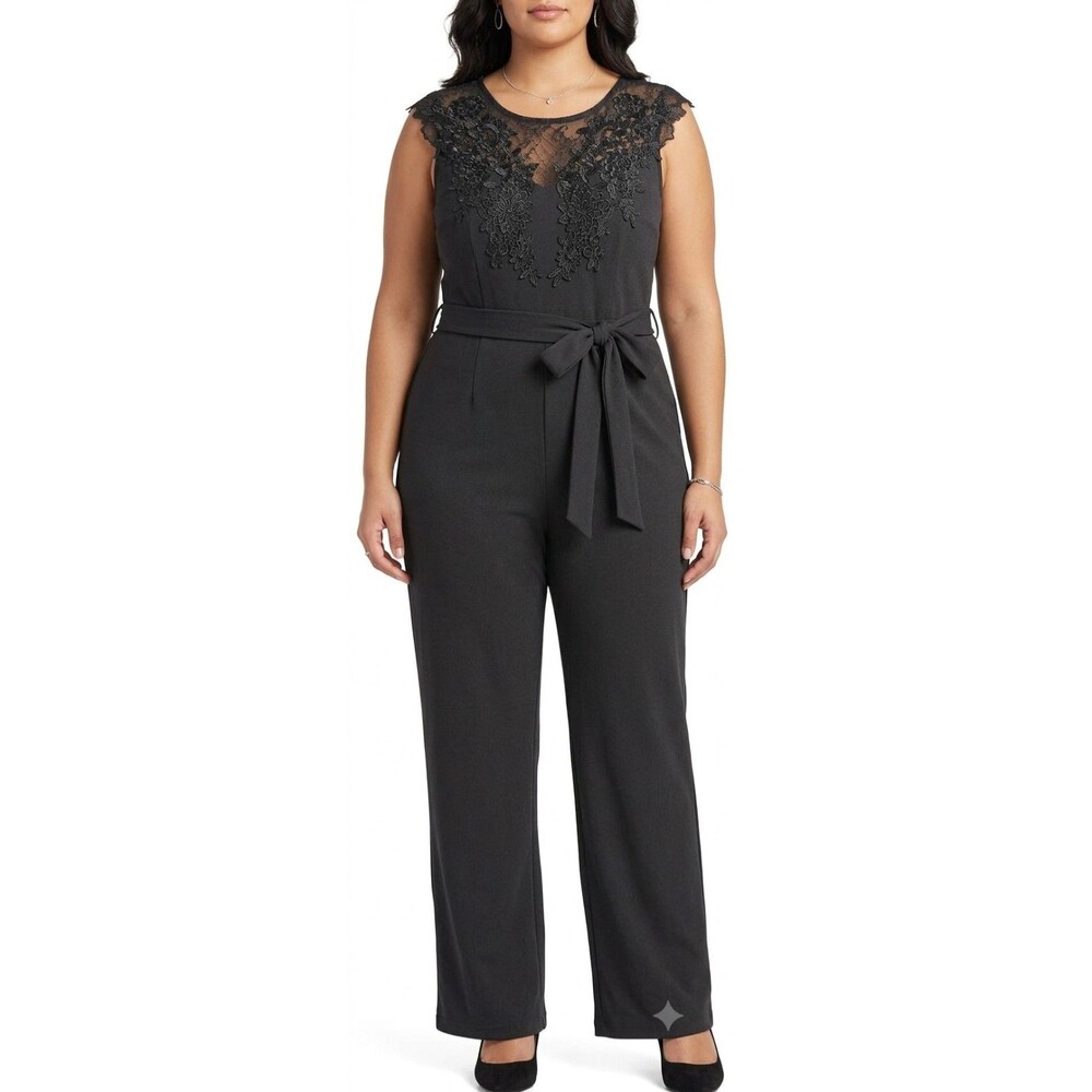 Blashe Women's Black Lace Belt Jumpsuit 1XL (16) NWT Sleeveless